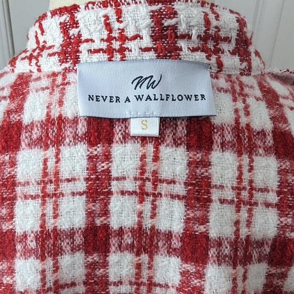 Never A Wallflower Button up Tweed Jacket Red & White - Picture 12 of 16